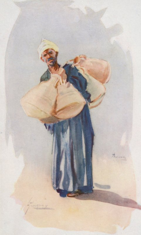 Lidé Egypta: Prodavač džbánů, Baia Ballassi (barevná litografie) od Lance Thackeray