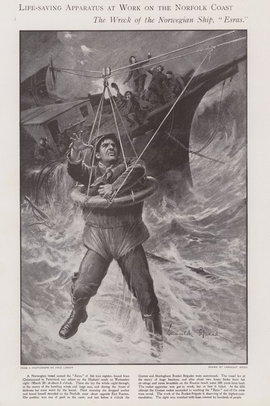 Záchranný přístroj při práci na pobřeží Norfolku (litho) od Lancelot Speed
