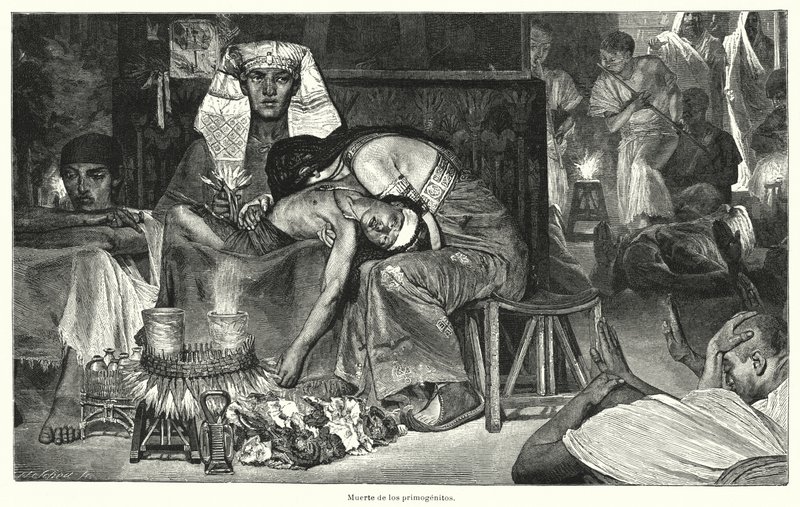 Smrt prvorozených: poslední z deseti egyptských ran (litho) od Lawrence (after) Alma Tadema