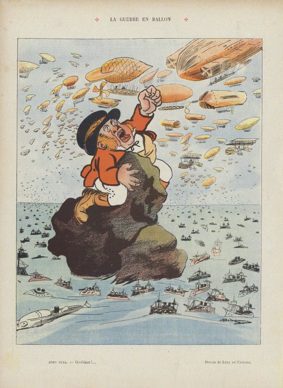 Válečné balóny. Ilustrace pro Le Rire (barevné lito) od Leal de Camara