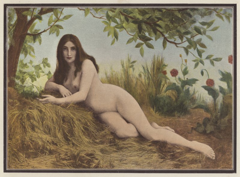 Léto, žena ležící v seně (barva litho) od Leon Printemps