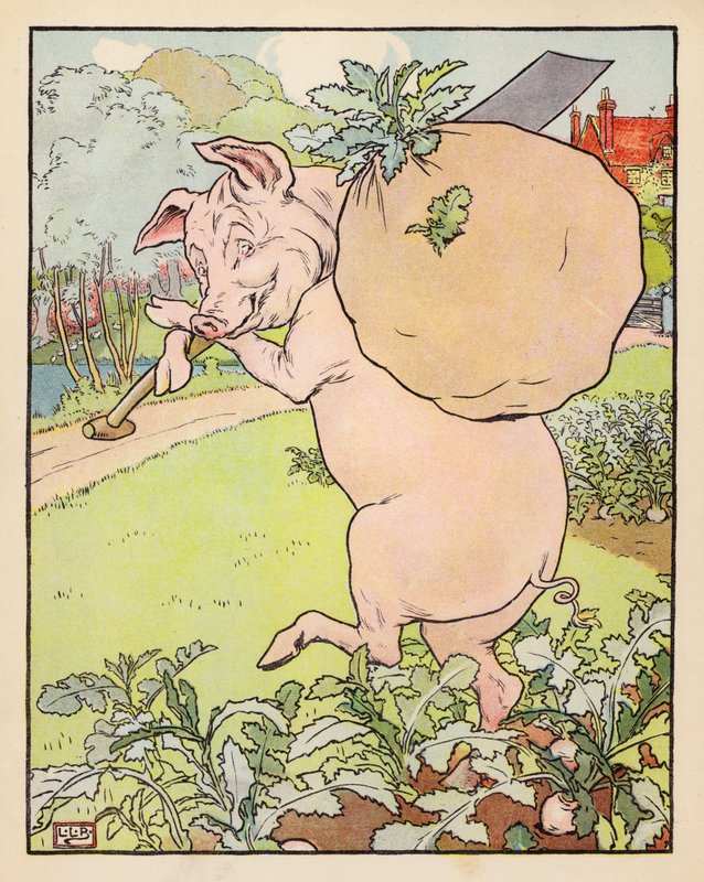 Ilustrace ke Třem prasátkům (barevná litografie) od Leonard Leslie Brooke
