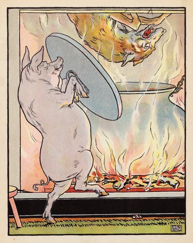 Ilustrace ke Třem prasátkům (barevná litografie) od Leonard Leslie Brooke