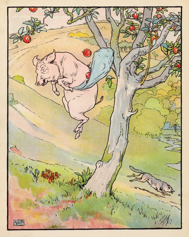 Ilustrace ke Třem prasátkům (barevná litografie) od Leonard Leslie Brooke