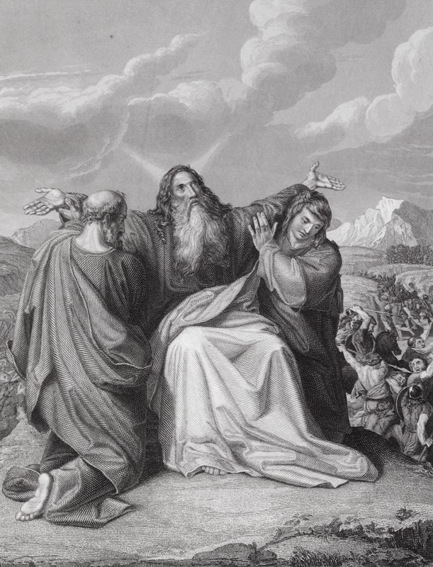 Vztyčení Mojžíšových rukou, Exodus, kap. 17, v. 12 (rytina) od Leopold Kupelwieser