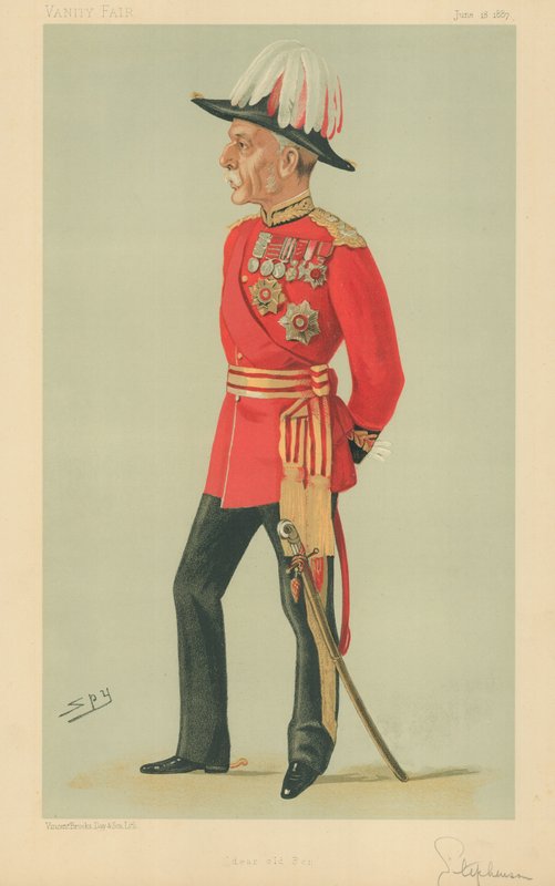 Generál Sir Frederick Charles Arthur Stephenson, Drahý starý Bene, 18. června 1887, karikatura Vanity Fair od Leslie Matthew Ward