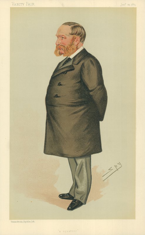 Pan Charles Henry Wilson, squatter, 24. ledna 1885, karikatura Vanity Fair (barevné lito) od Leslie Matthew Ward