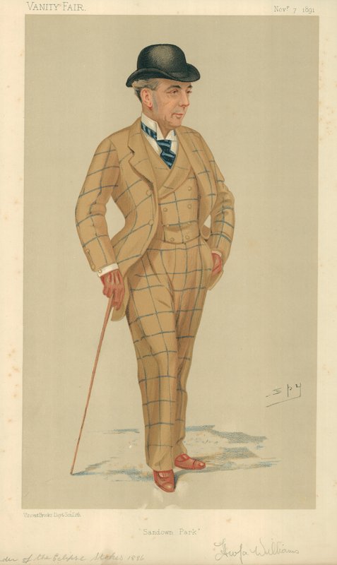 Pan Hwfa Williams, Sandown Park, 7. listopadu 1891, karikatura Vanity Fair od Leslie Matthew Ward