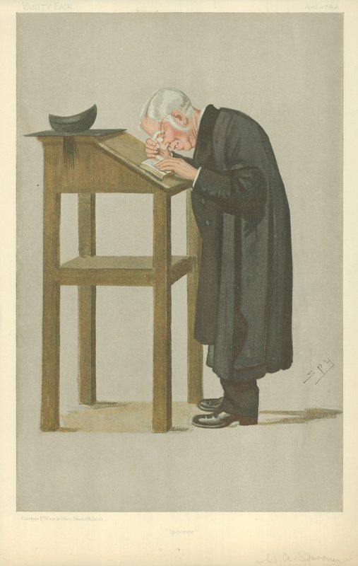 Mr W A Spooner, Spooner, 21. dubna 1898, karikatura Vanity Fair od Leslie Matthew Ward