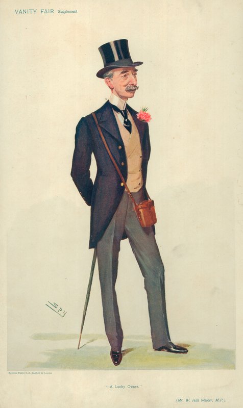 Pan W Hall Walker MP, šťastný majitel, 21. června 1906, karikatura Vanity Fair od Leslie Matthew Ward