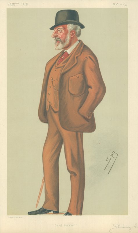Pan William Stuart Stirling-Crawfurd, útočník gangu, 22. listopadu 1879, karikatura Vanity Fair od Leslie Matthew Ward
