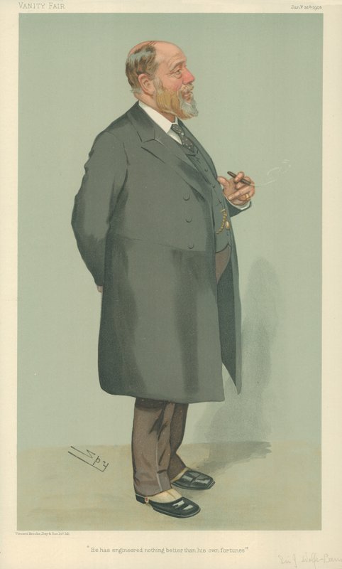 Sir John Wolfe-Barr, nevymyslel nic lepšího než své vlastní bohatství, 26. ledna 1905, karikatura Vanity Fair od Leslie Matthew Ward