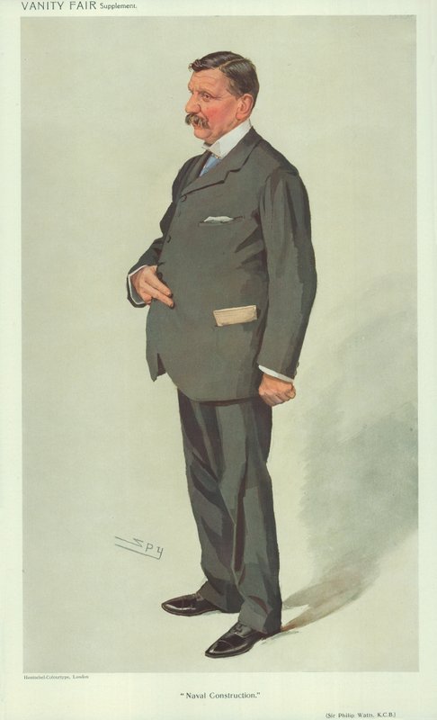 Sir Philip Watts, námořní stavba, 7. dubna 1910, karikatura Vanity Fair od Leslie Matthew Ward