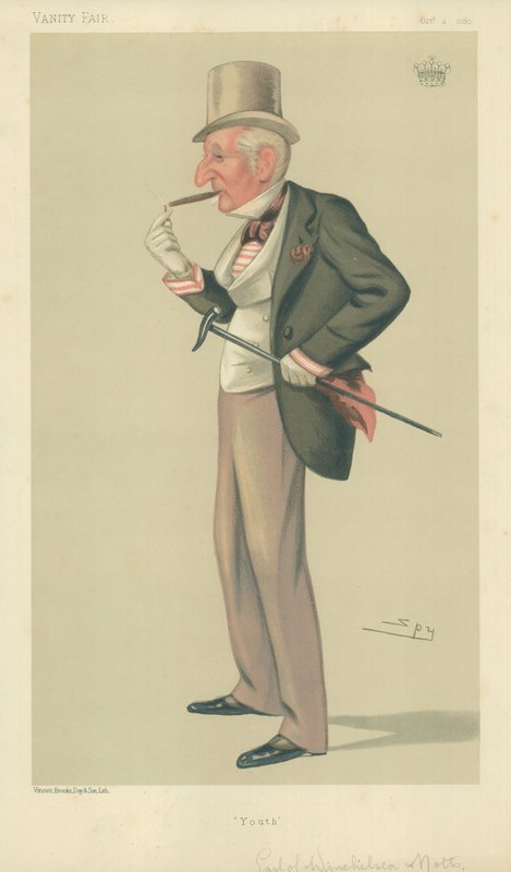 Hrabě z Winchilsea a Nottinghamu, Mládež, 2. října 1880, karikatura Vanity Fair od Leslie Matthew Ward