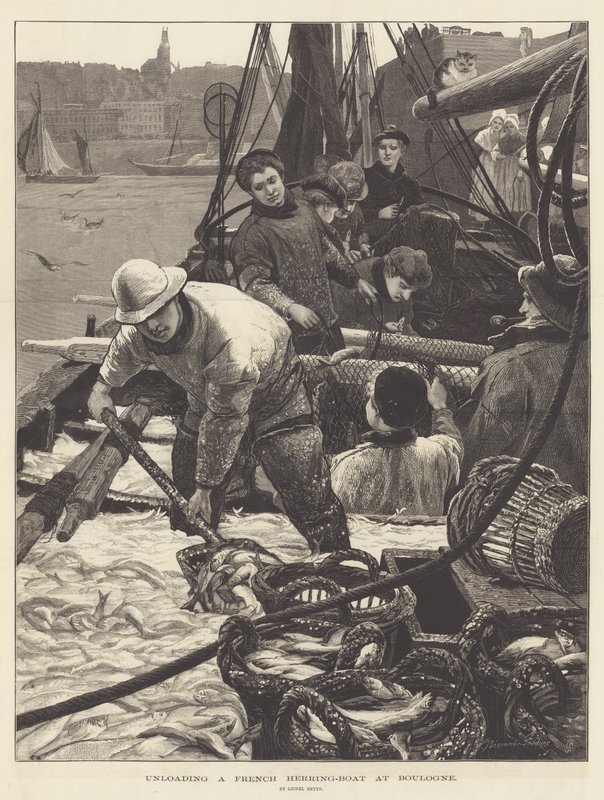 Vykládání francouzského sledě-boatu v Boulogne od Lionel Percy Smythe