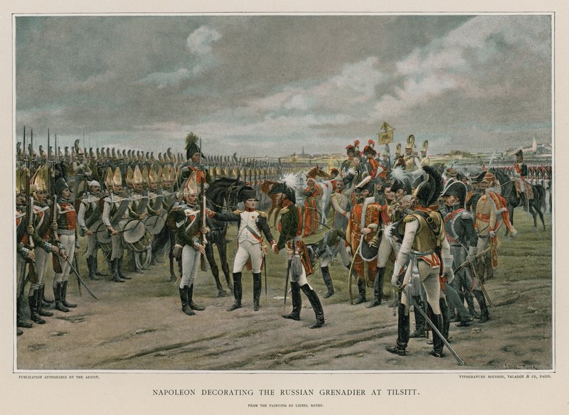 Napoleon zdobí ruského granátníka v Tilsittu od Lionel Royer