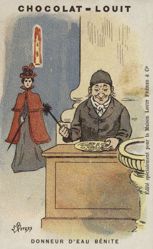 Benitový dárce vody (chromolitho) od Louis Borgex