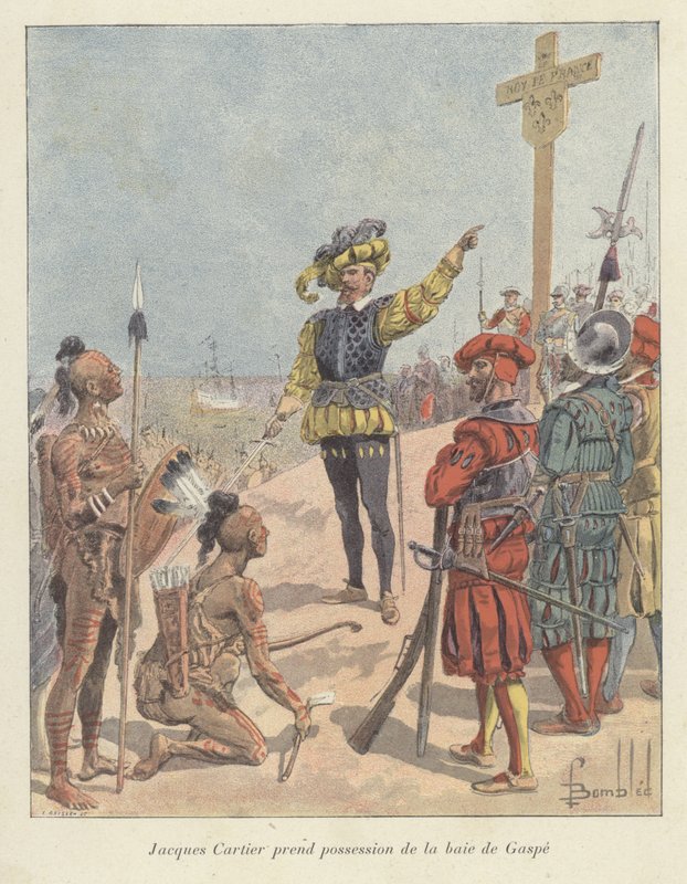 Jacques Cartier si nárokuje francouzské vlastnictví Gaspe Bay, Kanada, 1534 od Louis Charles Bombled