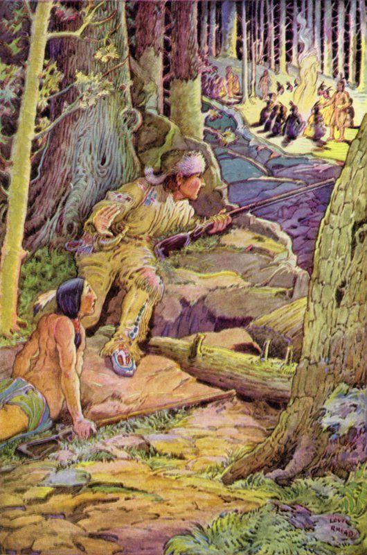 Mladíci postupovali směrem k hřebeni, Deerslayer vpředu od Louis John Rhead
