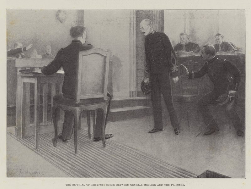 Znovu soud s Dreyfusem, scéna mezi generálem Mercierem a vězněm od Louis Remy Sabattier