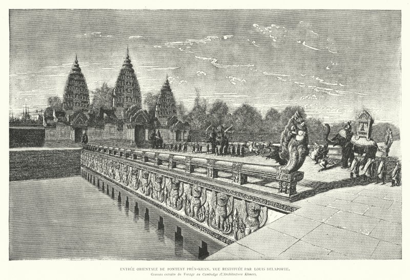 Východní vchod do khmerského chrámu Preah Khan, Angkor, Kambodža (rytina) od Louis (after) Delaporte