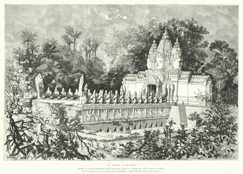 Brána Angkor, Kambodža (rytina) od Louis (after) Delaporte