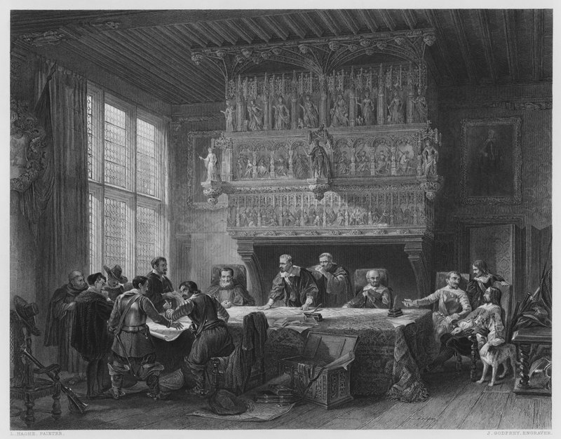 The Council of War at Courtray, z obrázku ve Vernon Gallery (rytina) od Louis (after) Haghe