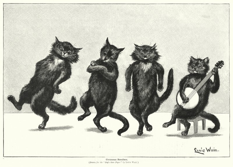 Kočky tančí (litho) od Louis (after) Wain