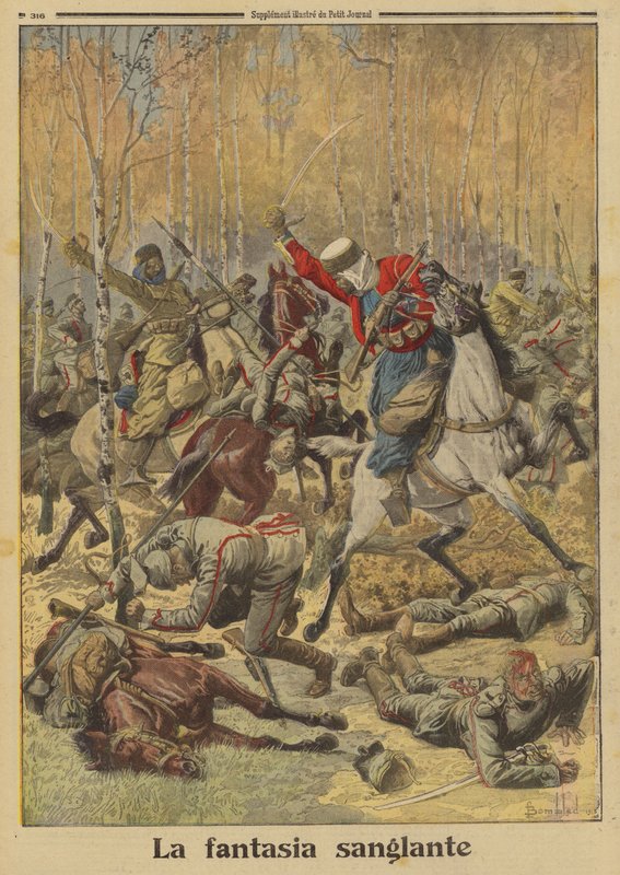 Alžírští goumiéři francouzské armády porážející větší skupinu německé jízdy, první světová válka od Louis Charles (after) Bombled