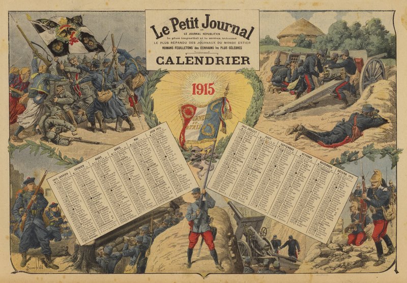 Kalendář na rok 1915 s výjevy z bitevního pole první světové války (barevné lito) od Louis Charles (after) Bombled
