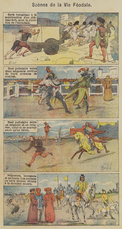 Scenes de la Vie Feodale (barevné lito) od Louis Charles (after) Bombled