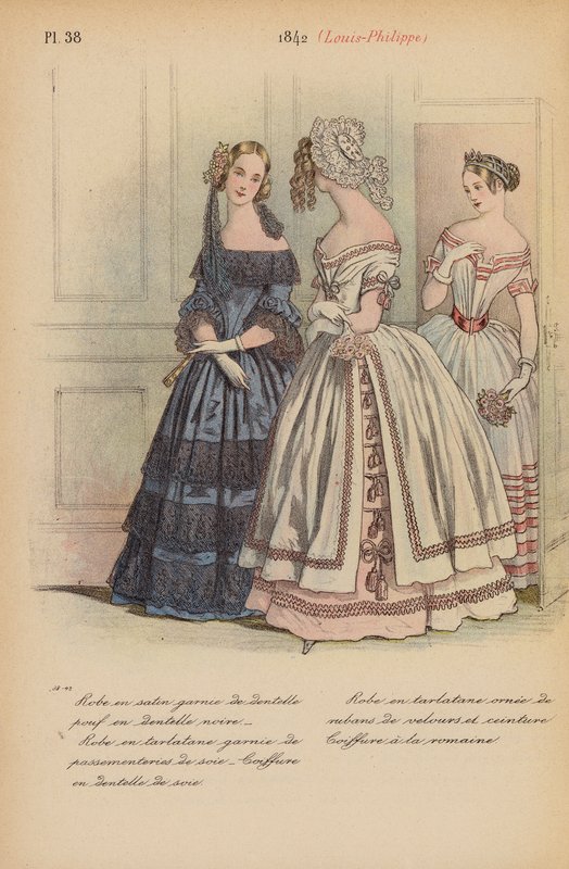 Francouzská móda: 1842, Louis-Philippe (barevná litografie) od Louis Colas