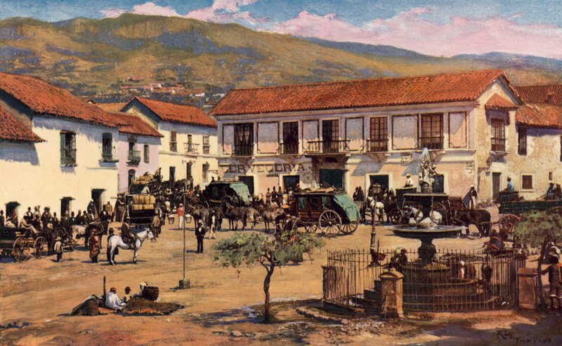 Scény v La Paz, Bolívie (barevné litho) od Louis Fairfax Muckley