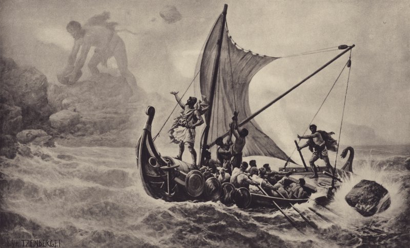 Odysseus se vysmívá Kyklopovi od Louis-Frederic Schutzenberger