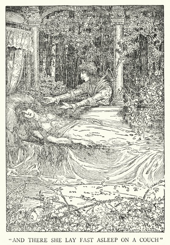 "A tam tvrdě spala na pohovce" (litho) od Louis John Rhead