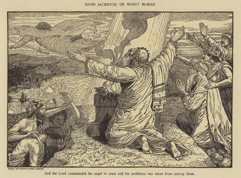 David obětuje na hoře Moria od Louis John Rhead