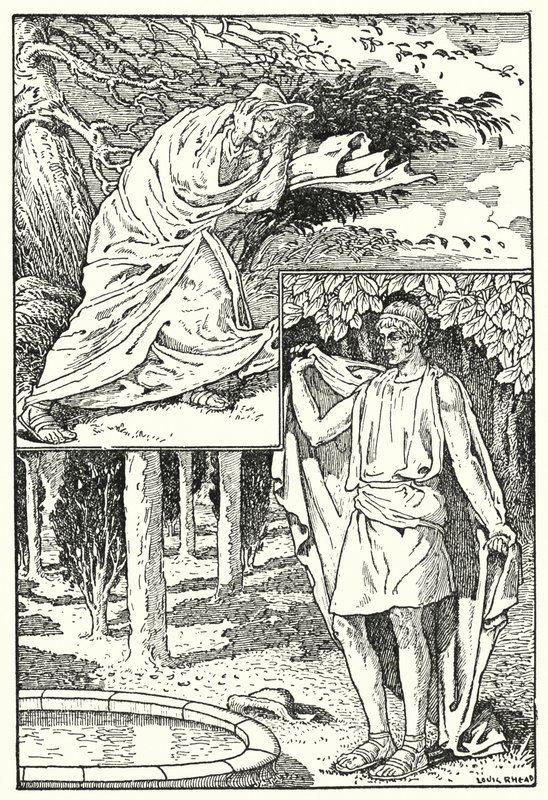 Severní vítr a slunce (litografie) od Louis John Rhead