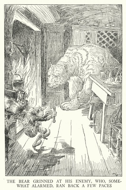 Medvěd se zašklebil na svého nepřítele, který poněkud polekaně utekl o několik kroků zpět (litho) od Louis John Rhead