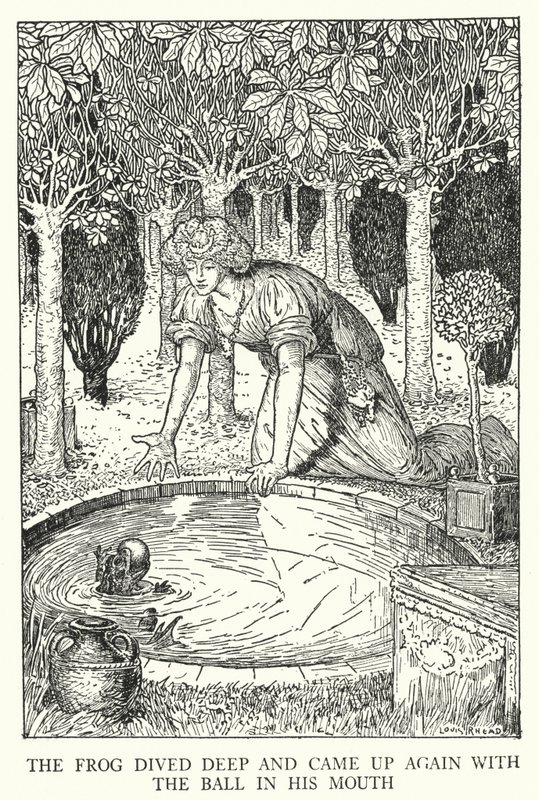 Žába se ponořila hluboko a znovu se vynořila s míčem v ústech (litho) od Louis John Rhead