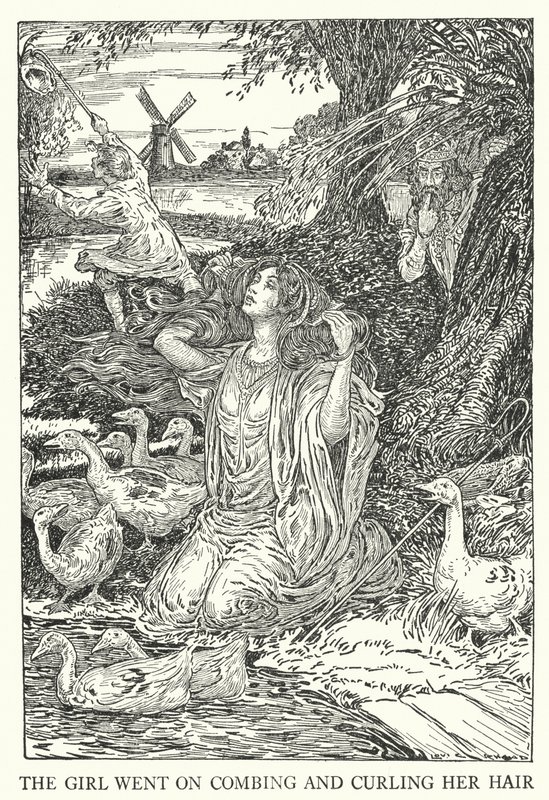 Dívka si česala a kulmovala vlasy (litho) od Louis John Rhead
