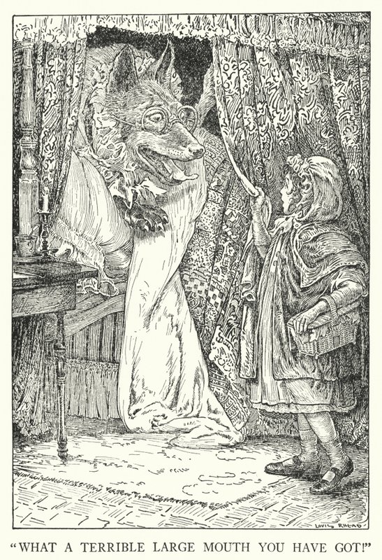 "Jaká strašná velká ústa máš!" (litho) od Louis John Rhead