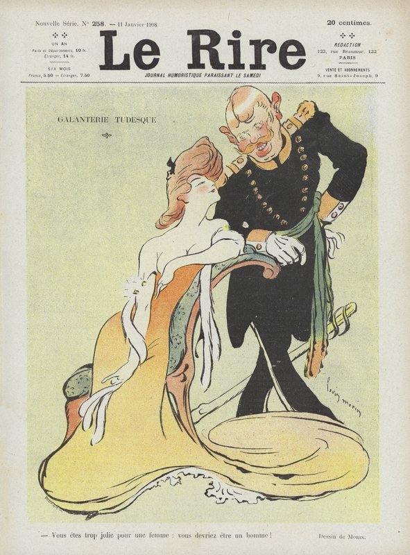 Teutonská galantnost. Ilustrace k filmu Le Rire od Louis Morin