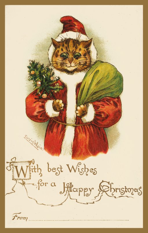 Kočka v kostýmu Father Christmas (chromolitho) od Louis Wain