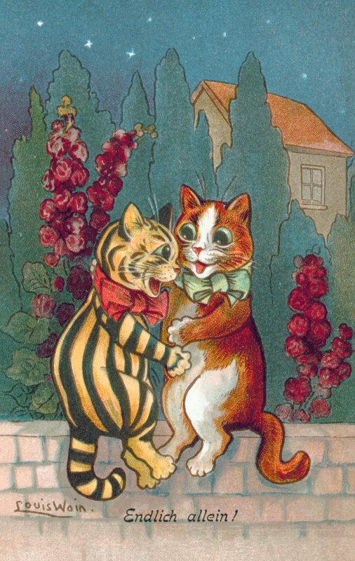 Humoristická pohlednice s kočkou (barevná litografie) od Louis Wain