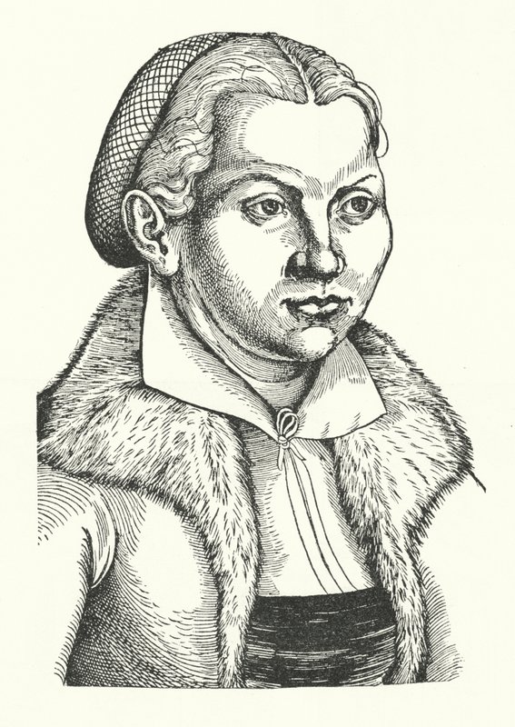 Katharina von Bora, manželka německého protestantského reformátora Martina Luthera (rytina) od Lucas the Elder (after) Cranach
