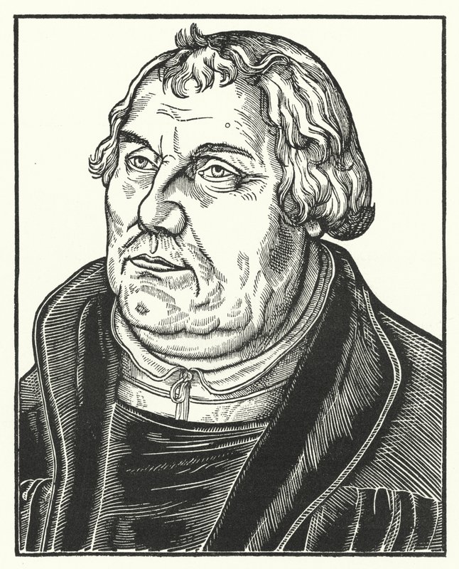 Portrét německého protestantského reformátora Martina Luthera v pozdějším životě (rytina) od Lucas the Elder (after) Cranach