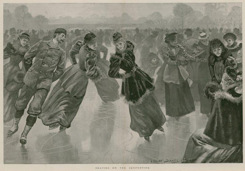 Bruslení na Serpentine, Hyde Park, Londýn (rytina) od Lucien Davis