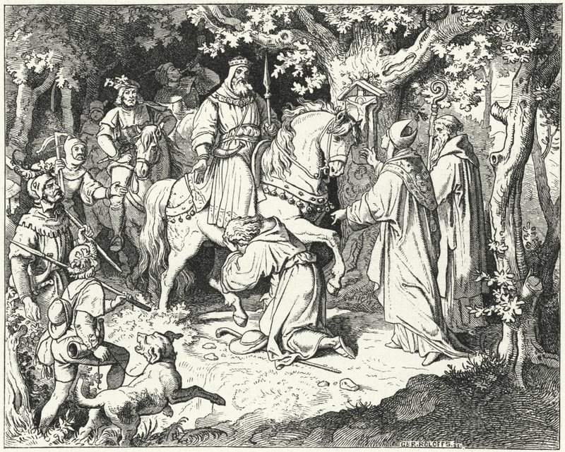 Liudolf, vévoda švábský, prosí o odpuštění svého otce Otty I. Německého za vzpouru proti němu, 954 od Ludwig Adrian Richter
