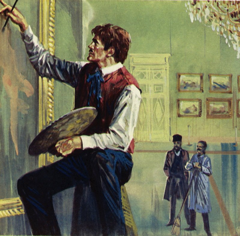 Delacroix při práci na plátně v Pařížském salonu (barevná litografie) od Luis Arcas Brauner