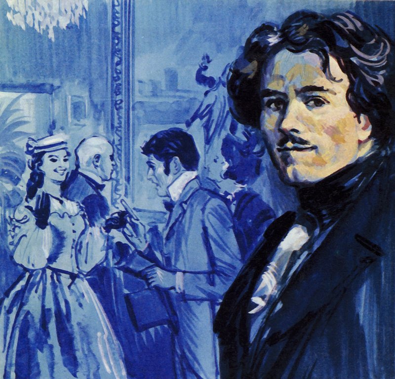 Eugene Delacroix zaslal svůj obraz, který v Paříži vyvolal senzaci (barevná litografie). od Luis Arcas Brauner